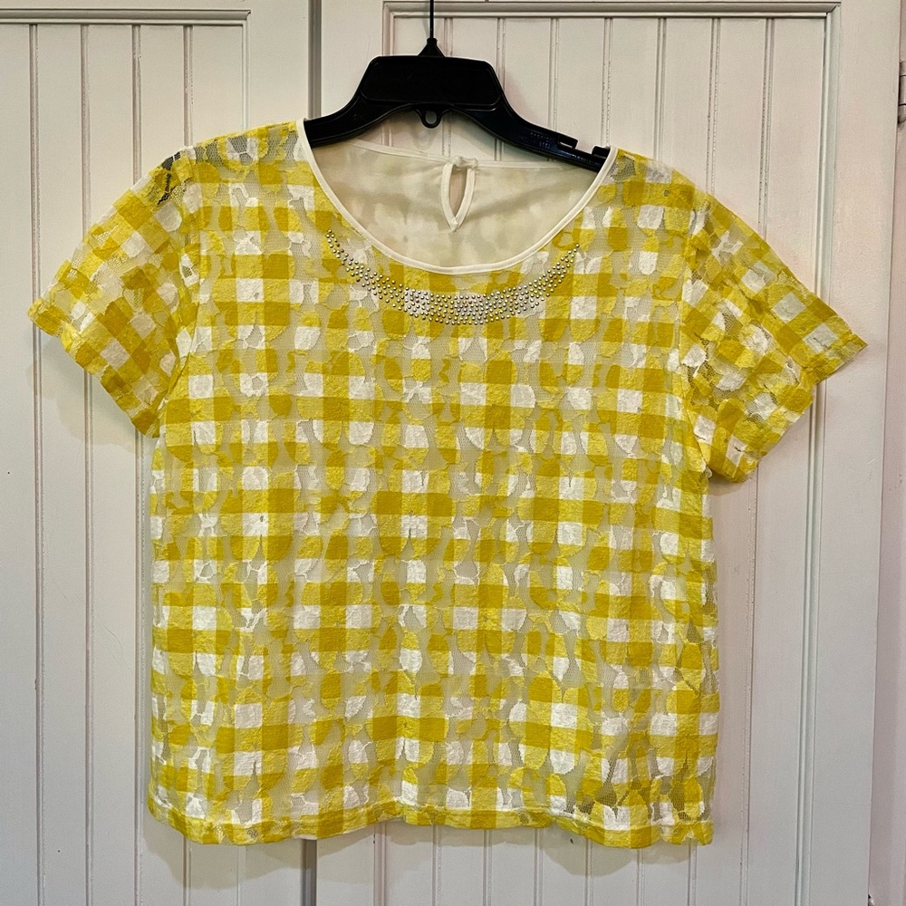 Women’s Yellow & White Lace Top - Mimosa Lip - Size M/L